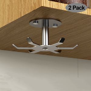 TEMU 2/1 세트 6개의 스테인레스 스틸 회전형 핀 - 주방과 욕실을 위한 공간 절약형 아래 가구 정리함, 드릴 필요 없는 벽걸이 스크류 포함, 조리 도구와 냄비를 매달 수 있는 이상적인 제품, 아래 가구 보관함 | 현대 주방 액세서리 | 내구적인 구조, 아래 가구 정리함, 주방 정리함 및 보관함