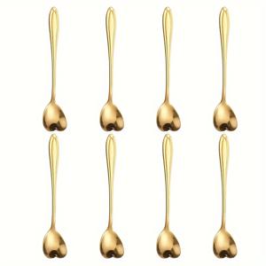 TEMU 8개 스테인리스 스틸 커피 스푼 세트. 디저트를 위해 창의적으로 디자인되었으며, 설탕, 믹싱, , 케이크 및 차에 적합합니다. 골드 색상의 하트 모양 스푼으로 사무실 믹싱, 디저트 스푼 및 레스토랑 웨딩 선물로 완벽합니다.