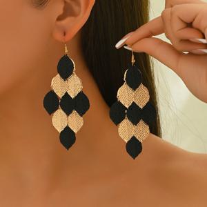 TEMU 1쌍 유럽&미국 스타일 여성용 드롭 귀걸이, 여름 빈티지 메탈 트렌드, 기하학적 잎사귀 컬러 블록 태슬 롱 유니크 크리에이티브 디자인, 웨딩 시즌, 신부 선물, 연회 스트리트 스타일, 다용도 액세서리