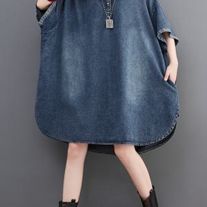 TEMU 일본 스타일 레트로 워싱 칼라 원피스, 루즈핏 & 간편, 미디 기장 여름 반팔 원피스