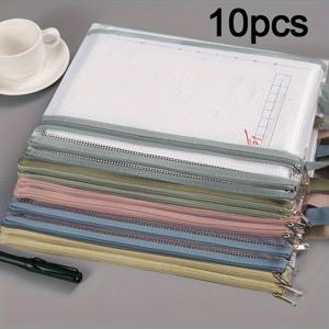 TEMU 손잡이가 있는 컬러풀한 PVC 메쉬 지퍼 파우치 10개 세트, 교육용 책 및 빌딩 블록을 위한 투명 A4 보관 가방, 사무실 및 학교 용품 정리함, 내구성 있는 휴대용 필통, 학교용 북백|필통