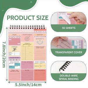TEMU 데일리 오간라이저, 태스크 리스트 노트: 다양한 기능 영역 제공 - 50페이지 - 스프링 제본 데일리 플래너 노트북 - 전문가용 태스크 체크리스트 관리 액자 패드 - 메모 및 태스크 정리