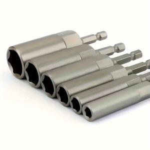 TEMU 6개 세트 80mm 롱 딥 너트 드라이버 드릴 비트 + 6-17mm 임팩트 소켓 어댑터 및 6.35mm 육각 소켓 - 강력하고 정밀한 나사 조임