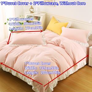 TEMU 폴리에스터 브러시드 패브릭 정 인조 옥색 화이트 레이스 이불 커버 세트 3피스 (이불커버 1개 + 베개커버 2개)