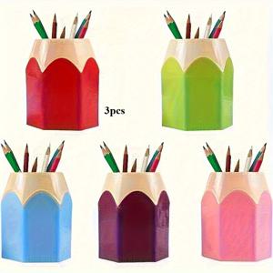 TEMU 3개 세트 컬러풀 연필 모양 펜 홀더, 데스크 창의적인 카툰 문구 정리대, 귀여운 연필 보관함 학교 교실 홈오피스 데스크탑 장식