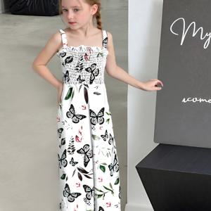 TEMU 여름 캐주얼 플로럴 프린트 민소매 점프수트 (아동용, 야외 활동에 적합)