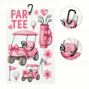 TEMU 1pc 골프 타월, 핑크 골프 카트 디자인, 스크래치 방지, 내구성 있는 폴리에스테르 표면, 아이언/웨지용, 강화된 그롬메트, 골퍼 및 은퇴한 노인에게 이상적인 선물, 골프 타월