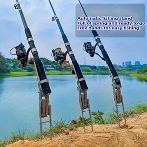 TEMU 듀얼 스프링 메커니즘 자동 낚싯대 홀더 - 핸즈프리 조절 디자인, 튼튼한 메탈 구조, 호수, 강, 연못용 휴대용 - 블랙, 야외 낚시 장비 | 신뢰할 수 있는 장인 정신, 낚싯대 지지대