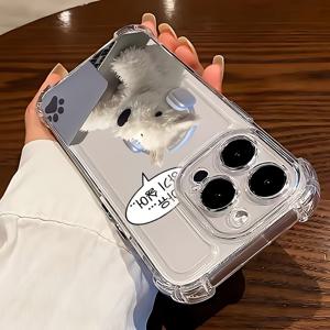 TEMU 휴대폰 케이스 - 한국 스타일 이어폰 고양이 폰 케이스, 아이폰 16, 15, 14, 13, 12, 11 Pro Max, X, XR, XS Max, 8, 7 Plus 호환, 투명한 소프트 백 커버로 낙하 방지 기능 제공