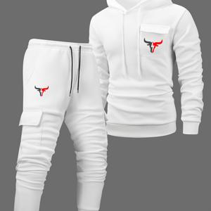 TEMU 남성용 캐주얼 스포츠 스ーツ, 세련된 소형 헤드 프린트가 있는 2개 세트