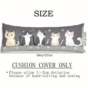 TEMU 1개 귀여운 고양이 패턴 프린트 20인치-54인치 롱 베개커버 - 부드럽고 내구성 있는 소재, 지퍼 잠금, 손세탁 전용, 연회색에 발바닥 프린트가 있는 사랑스러운 고양이 4마리, 홈 데코용 & 침대베개 커버, 아늑한 침실, 재미있는 디자인, 편안한 소재, 장식용 베개커버