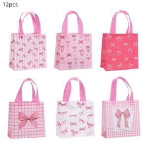 TEMU 12/24개 핑크 리본 테마 파티 선물 가방, 달콤한 리본 디자인의 부직포 소재, 결혼식, 여아 파티, 애프터눈 티, 브라이덜 샤워, 어머니날 등에 완벽—소녀들을 위한 이상적인 선물