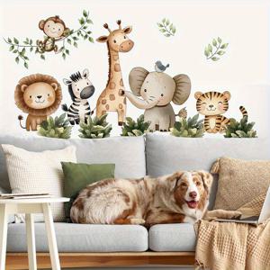 TEMU 귀여운 사파리 동물 벽 스티커 (기린, 코끼리, 말린 스티커 포함), 방, 침실, 거실 배경 장식용