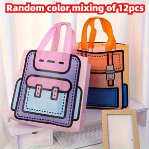 TEMU 12pcs 컬러풀한 비직물 가방 핸들 - 생일, 축제 및 파티용 접이식 쇼핑백, 밝은 오렌지, 핑크, 파란색, 노란색, 녹색, 보라색, 라이트 블루, 화이트, 블랙, 그레이, 파티 선물 가방 | 재미있는 디자인 가방 | 튼튼한 직물 가방, 귀여운 선물 가방