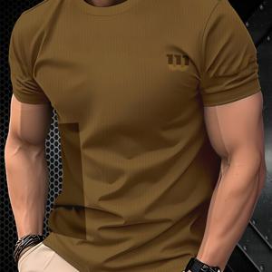 TEMU 한국 스타일 남성 패션 프린트 반팔 언더셔츠, 중국 스타일 단색, 통기성 좋고 편안한 크루넥, 약간의 스트레치, 레귤러 핏, 성인용 올 시즌 착용, 다용도 데일리 남성 티셔츠