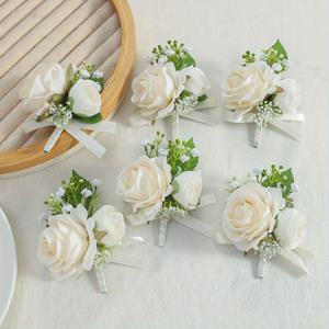 TEMU 6개입 고급 로즈 꽃, 흰색 'S' 브레스, 신랑 신부 웨딩 장식에 완벽, 여행 기념품 및 이브닝 이벤트에 적합