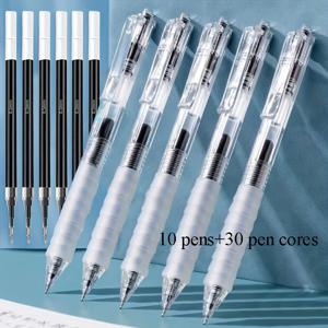 TEMU 10개 블랙 펜 + 30개 리필, 0.5mm 미세 팁, 소프트 그립 슬리브, ST 팁, 빠른 건조, 휴대 간편 및 편안함, 내구성 강화, 부드러운 필기, 학생 및 사무실 사용에 적합한 인체공학적 그립 리트랙터블 젤펜