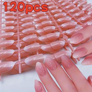 TEMU 로터스 핑크 오브레 중간 사이즈 프레스온 네일 120개 세트 + 젤리 글루 & 네일 파일, 여성용 데일리 웨어 완벽한 매니큐어