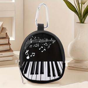 TEMU 피아노 음표 패턴 프린트 지갑, 가벼운 지퍼 코인 지갑, 헤드폰 또는 열쇠를 위한 후크 클립 및 파우치 포함, 남녀 모두에게 적합