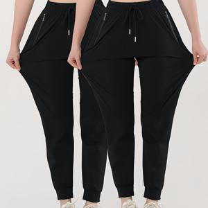 TEMU 2pcs 여성 아이스 섬유 직물 조깅 바지 - 가벼우며 통기성이 좋은, 높은 탄성으로 좁혀지는 다리 바지, 포켓이 있는, 캐주얼한 여름 바지, 캐주얼한 의상, 조깅 바지