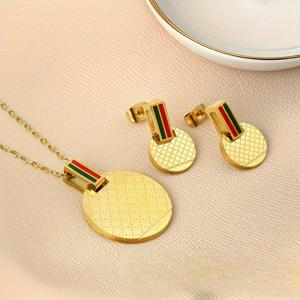 TEMU 3피스 스테인리스 스틸 목걸이와 귀걸이 세트, 18K 골드 도금 저자극성 목걸이, 프렌치 스타일 라이트 럭셔리 우아한 주얼리, 연회, 행사, 파티, 휴가 및 선물용