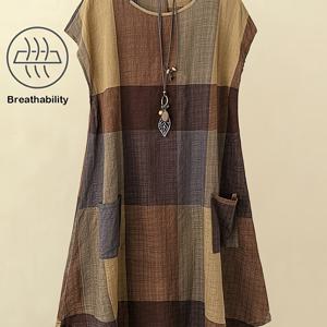 TEMU 여성용 캐주얼 여름 미니 드레스, 박쥐 소매 & 더블 포켓 - 컬러 블록 디자인, 루즈핏, 무릎 길이, 라운드 넥, 브라운/베이지/블랙/화이트, 봄/여름/가을에 완벽한 캐주얼 여름 드레스 | 컬러 블록 드레스 | 러플 헴 드레스, 플루 사이즈 여성 탑, 플루 사이즈 탑, 여름 드레스 여성용, 우아한/클래식한 드레스, 여름 드레스 여성용|여름블라우스