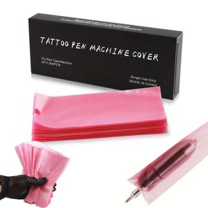 TEMU 200개 TRUE STAR 대형 타투 펜 머신 커버 - 머신용 내구성 PE 플라스틱 슬리브 보호대, 잉크 유출 방지, 65x180mm, 블랙/블루/핑크, 투명 디자인, 튼튼한 플라스틱 소재