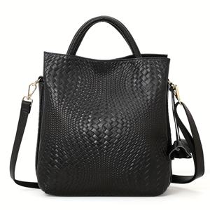 TEMU 천연 가죽 여성 가방, 새해 직조 대용량 토트백, 활용도 높고 스타일리시한 고급 여성 핸드백