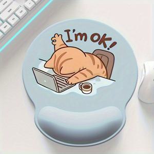 TEMU 편안한 마우스 패드, 손목 보호 기능, 귀여운 코기 디자인, 미끄럼 방지 바닥, 컴퓨터 및 노트북 사용을 위한 부드러운 표면, 밝은 파란색 배경에 세팅, 노트북용 손목 받침 포함