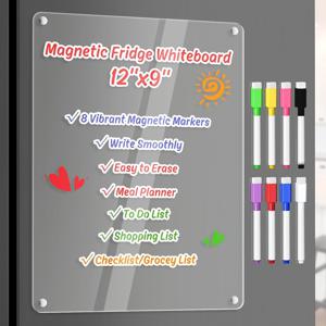 TEMU 주방 냉장고용 자석 아크릴 식사 계획 보드, 식료품 할 일 목록 및 쇼핑 목록 포함, 마커 8개, 투명 주간 캘린더 (지우개 사용 가능), 12X9인치