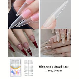 TEMU 1박스/240개 트라페조이드 네일팁, 잔여물 없는 아크릴 네일, 긴 뾰족형, 투명 프레스온 네일, 12가지 사이즈, 네일 살롱 또는 DIY 매니큐어용|네일팁