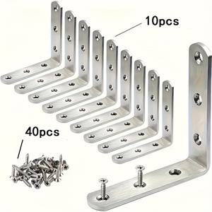 TEMU 50개 직각 코너 코드 L형 스테인리스 고정 브래킷 나사 세트, 10코너 코드 + 40나사 포함, 가구 연결 부품, 철제 강화 코너 브라켓