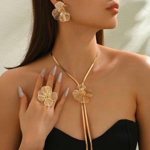 TEMU 새로운 여름 크리에이티브 롱 태슬 Y자형 꽃 패션 목걸이 및 귀걸이 4종 세트, 간편하면서도 우아하고 다재다능함