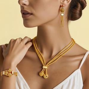 TEMU 새로운 3피스 멀티 레이어 목걸이, 팔찌 & 펜던트 귀걸이 세트 – 우아한 기하학적 여성용 주얼리, 클래식 웨딩 및 결혼기념일 선물, 일상 스타일링과 라마단 액세서리에 완벽