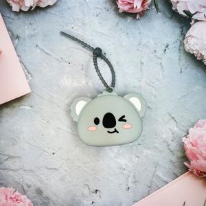TEMU 귀여운 코알라 실리콘 동전 지갑 & 키링 - 그레이 사랑스러운 코알라 얼굴 (큰 눈 & 블러시) 지퍼 월렛, 여성용 소프트 케이스, 동물 애호가를 위한 펫 액세서리 선물, 동전, 열쇠, 이어폰 보관|키링부자재