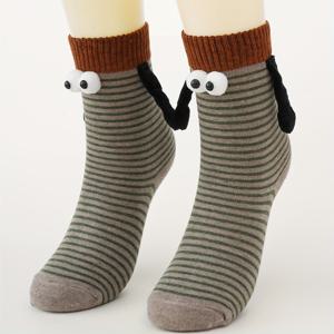 TEMU 1쌍 자석 팔 양말 - 귀여운 만화 캐릭터 디자인, 줄무늬 패턴, 사계절용 편안함, 손세탁 전용, 크리스마스 & 발렌타인데이에 완벽한 선물, 성인 및 여성 패션, 재미있는 양말 디자인, 편안한 소재, 작은 개를 위한 양말, 고품질 여성 양말