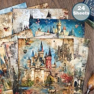 TEMU 빈티지 동화 속 성 6x6인치 스크랩북 티슈 페이퍼 24매, 콜라주, , 공예 프로젝트용 장식지, DIY 종이, 수제 스크랩북, 불렛저널, 축하 카드, 선물 포장, 홈 데코용지에 적합