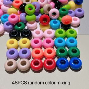 TEMU 48개 아크릴 13mm 대구멍 수자판기 비즈, 휠 스페이서, DIY 헤어액세서리·주얼리·모자·의류용 마카롱 컬러믹스