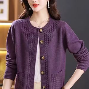 TEMU 새로운 가을/겨울 루즈 카디건, 트렌디한 라운드넥 빈티지 여성 스웨터 재킷, 레이어링에 완벽