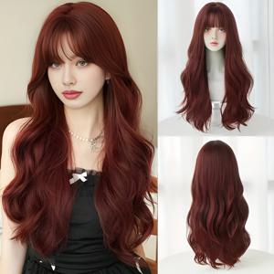 TEMU 우아한 루즈 컬리 가발 (앞머리 포함), 내열성 합성섬유 제작, 고밀도 통기성 망사 캡, 길이 26인치. 일상 착용, 파티, 특별한 행사, 카니발에 적합. 가발 액세서리