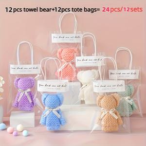 TEMU 그녀/남자의 선물 24pcs 세트 (12개 + 12개 선물 가방, 색상은 랜덤), 사랑스러운 곰돌이 모양 수건 선물 세트 포함, 결혼식, 생일, 어버이날, 크리스마스, 발렌타인데이에 완벽