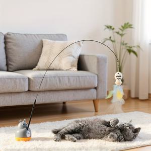 TEMU 튼튼한 인터랙티브 고양이 티저 완드, 실내 아기 고양이 놀이 및 사냥 기술 연습용 장난감, 고양이가 혼자 즐길 수 있도록 함. 강력한 접착 베이스, 벨, 인조 깃털이 있는 긴 막대가 특징이며 배터리는 필요 없습니다.