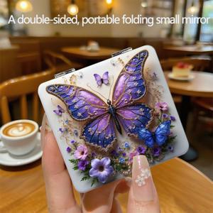 TEMU 스퀘어 나비 컴팩트 미러 - 양면 접이식 화장 거울, 정교한 3D 나비 & 꽃무늬 디자인, 휴대용 메이크업 미러, 여행 및 일상 사용에 완벽, 생일, 발렌타인데이, 크리스마스 여성 및 소녀를 위한 완벽한 선물