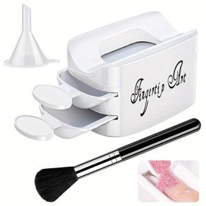 TEMU 휴대용 딥 파우더 네일 아트 키트 2개 세트 (재활용 트레이 및 네일 케어용 부드러운 먼지 브러쉬 포함 완벽한 매니큐어 세트)