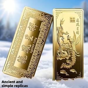 TEMU 전통 중국 용과 봉황이 부를 가져다주는 고품질 정교한 금박 모조 금괴, 선물용으로 최적의 선택. 홈 & 오피스용 완벽한 데스크탑 장식품, 핸드캐스트 아연 합금 제작