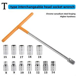 TEMU 13피스 T자형 렌치 세트 | 크롬 바나듐 스틸 주조, 슬리브 헤드 12개 포함 (8-19mm), 확장형 연결 로드, 고무 핸들, 교체 가능한 다기능 세트 - 자동차, 트럭, 적합 - 차량 내 장치 도구