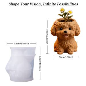 TEMU 1구멍 귀여운 테디 강아지 실리콘 몰드 - 리얼한 눈 & 강아지 털, 재사용 가능한 내열성 DIY 화분 제작용 - 레진, 왁스, 점토, 에폭시 레진, 석고용 - 홈 데코, 애견인 선물, 테라리움 공예에 적합
