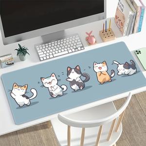 TEMU 1개 XXL 대형 미끄럼 방지 데스크 매트 - 귀여운 춤추는 고양이 디자인, 헤비듀티 고무 베이스, 홈 오피스, 게이밍 컴퓨터 세팅, PC 데스크용 - 내구성 있는 마우스 패드 & 데스크 (블루, 블랙, 화이트, 오렌지)