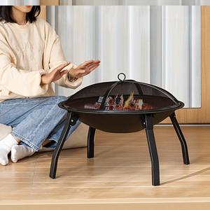 TEMU 21.6인치 헤비듀티 철제 접이식 그릴 화덕 - 캠핑, 해변 모닥불, 뒷마당용 휴대용 원형 나무 화덕 - 뚜껑 및 화덕 집게 포함 야외 장작 난로 (점화 시스템 없음)