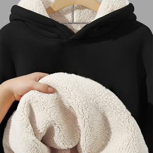 TEMU 여성용 기모 안감 후드 스웨트셔츠 - 긴팔 겨울 풀오버, 세탁기 사용 가능, 편안한 상의, 부드러운 원단, 데일리룩으로 활용 가능, 기모 디자인, 100% 소재, 따뜻한 기모 안감, 가을/겨울 야외 활동에 적합